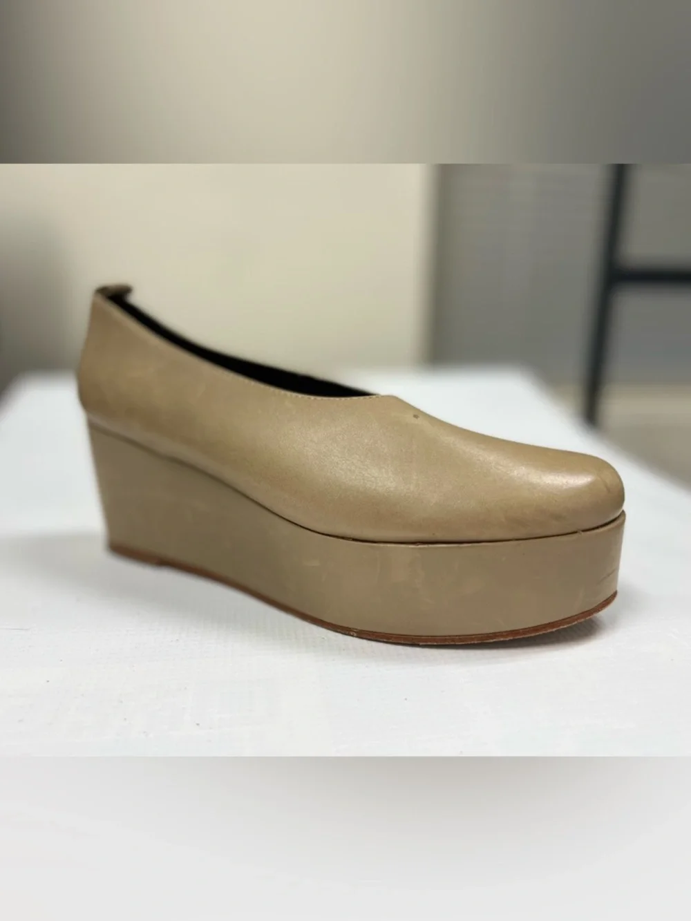 Tibi Beige Ballerina Platform Wedge Pumps